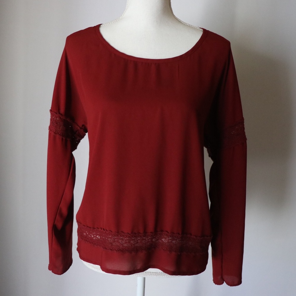 ❤️ on a hunger, Burgundy Sheer Blouse